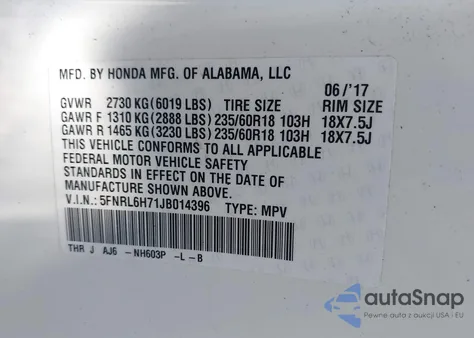 2018 Honda Odyssey Ex-L from USA, damaged, VIN 5FNRL6H71JB014396